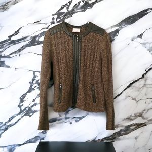 Woven zip cardigan sweater